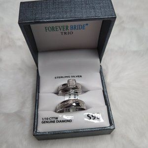 NIB Sterling Silver 1/10 CTTW Diamond His & Hers Engagement Ring Set Sz 7 & 10